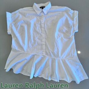 Lauren Ralph Lauren Short-Sleeve Cotton Asymmetrical-Ruffle Shirt Sz 3X